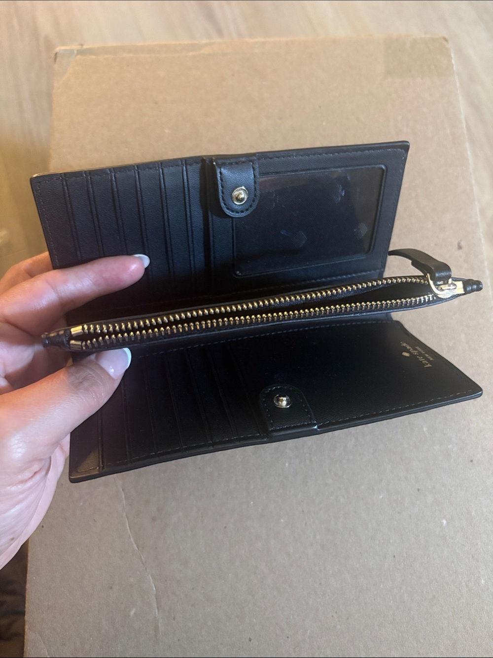 kate spade Black Leather Zip Card Holder with Gold Logo - Picture 7 of 7